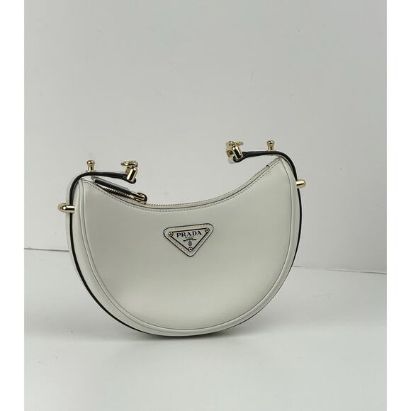 Prada Arque White Leather Shoulder Bag With Strap - Picture 1 of 5